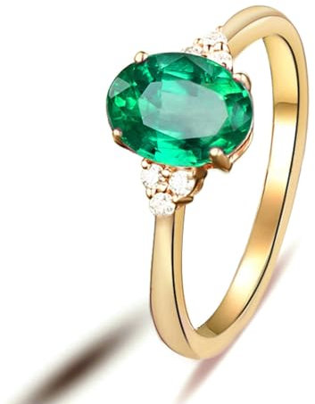 Daesar Ring Frauen 750 Gold, Verlobungsringe Damen mit Oval Kreierter Smaragd 0.85ct Ring Größe 52, Trauringe mit Diamant Nickelfrei
