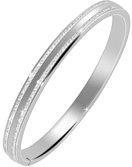 MILAKOO Damen Edelstahl Armband 6mm Elegantes Doppel Drain Diamond Oval (Silber)