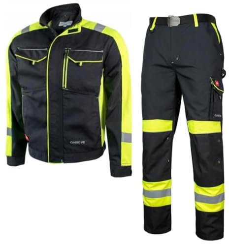 KEILOR Arbeitskleidung: Arbeitsanzug-Set mit Arbeitsjacke und Arbeitshose Classic Vis Arbeitskleidung Herren Arbeitshose mit Kniepolstertaschen Schutzanzug Langlebige Arbeitskleidung Größe 44