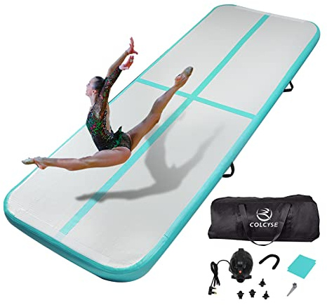 Air Gymnastic Track Tumbling Mat/Inflatable Air Gymnastics Mat Training Mats Gymnastics Tracks for Home Use/Training with Pump (Mint green, 400 * 100 * 10cm)