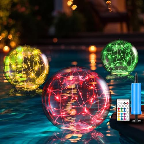 Heimthal Luces solares flotantes para piscina 2 unidades 14.5in 20 modos de luz Bolas solares para piscina, IP68 Luces flotantes impermeables para piscina con mando a distancia (luz RGB)