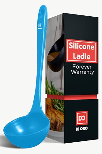 DI ORO Silicone Ladle - Large Kitchen Ladle & Serving Spoon, Heat-Resistant, Nonstick, Dishwasher Safe (Blue)