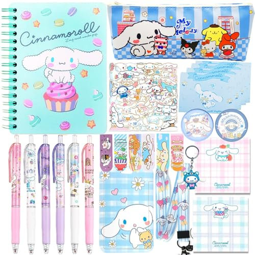Schreibwaren Set Kinder,Kawaii Schulbedarf,Schulbedarf Geschenkset,Bürobedarf,Tagebuch,Federmäppchen,Kugelschreiber,Umhängeband,Lesezeichen,Schlüsselanhänger,Notizblock,Aufkleber,Kinder Geschenke