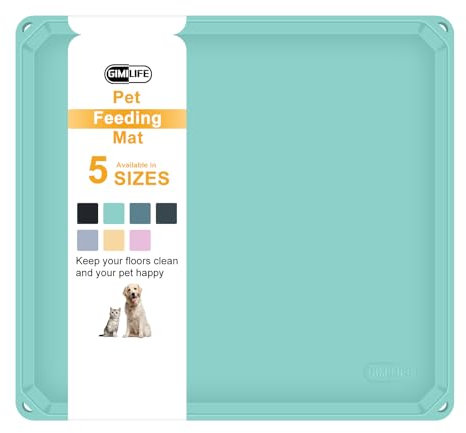 Pet Food Mat, Gimilife Silicone Dog Cat Food Mat for Food and Water, Non Slip Dog Cat Feeding Mat with High Lips, Pet Placemat for Messy Drinkers
