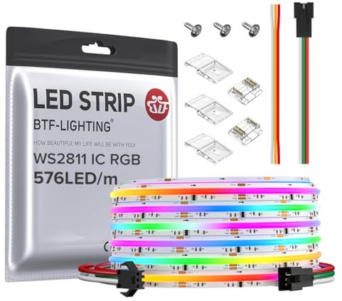 BTF-LIGHTING FCOB COB RGB WS2811 IC Adressierbares LED-Streifen DC24V 5M 576LEDs/M 16W/M 10mm Weiß PCB Chasing Farbe Flexibel Hohe Dichte LED-Band IP30 Nicht Wasserdicht (nur Streifen)