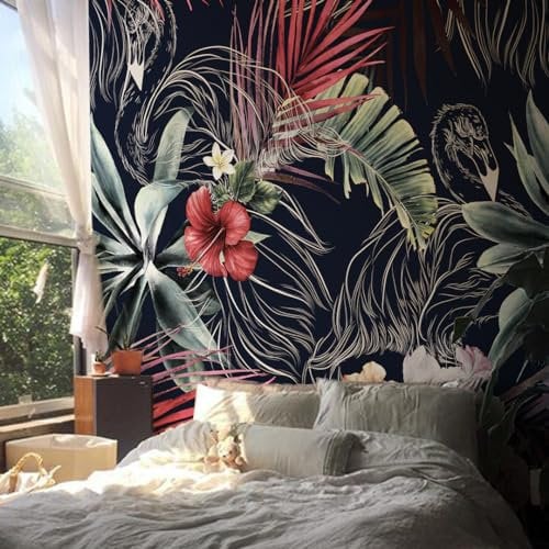 neukids 234x243CM Self Adhesive Wallpaper with Textured, Black-Red Flower Leaves Wallpaper Self Stick Plants Wallpapers,Living Room Bedroom Office Kitchen Wallpapers Mural