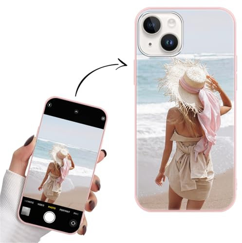 Yoedge Personalised Phone Case for iPhone 13 Mini 5.4, Personalised Image Photo Custom Design Flexible Soft TPU Silicone Rubber Shockproof Bumper Cover for Girls Women for iPhone 13 Mini, Pink