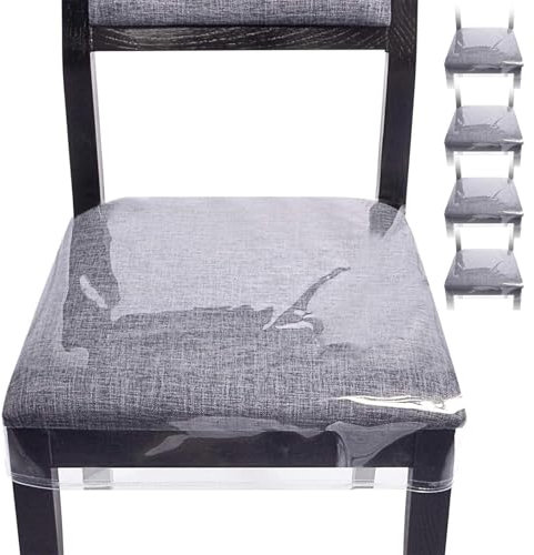 Spizummp Transparente Stuhl-Sitzschoner – Küchenstuhl-Sitzschoner – wasserdichte Bezüge für Esszimmerstühle, 4 x Kratzfeste, transparente PVC-Bezüge für Esszimmerstühle, für