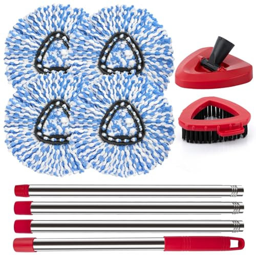 Spin Mop Lot de 4 têtes de Rechange pour Balai à Franges avec système de réservoir O Ceda et Viled EasyWring 2, 4 têtes de Balai Bleues, 1 Brosse, 1 Jeu de poignée et 1 Base