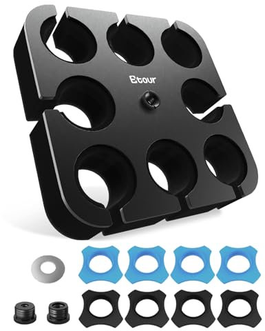 Etour [2025 Upgrade ] Multi Microphone Holder for Mic Stand Square Tray Microphone Storage Organizer for Handheld Dynamic Wired and Wireless Mics Rubber Padding Mounted to 5/8-27 or 3/8-16 Threaded