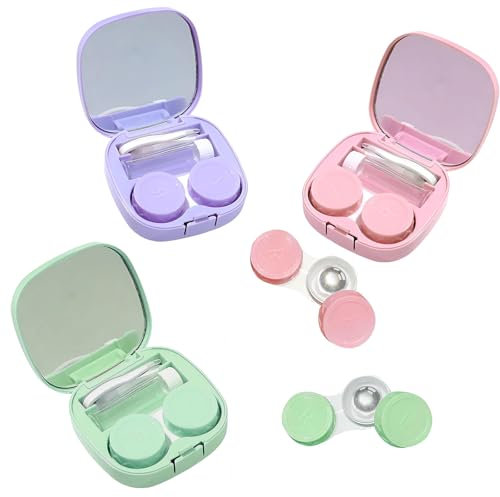3PCS Contact Lens Cases, Portable Travel Contact Lens Kit, Contact Lens Case Portable Cute Contact Lens Contact Lens Case for Travel with Tweezers and Solution Bottle