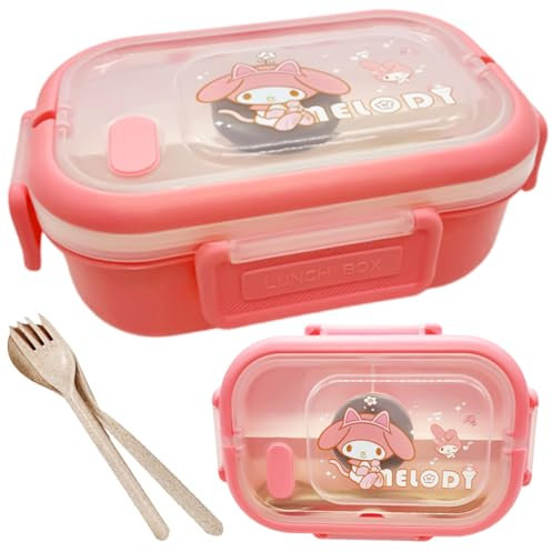 OZXVXZO Mellody Lunch Box Bento Box Fiambrera Infantil y Adultos con 3 Compartimentos y Cubiertos 1000Ml Caja de Almuerzo de Plástico Caja de Alimentos sin BPA Para microondas