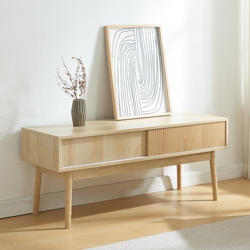 [en.casa] Mobile TV Tavolino Porta TV con Ante Scorrevoli Mobile Basso con Scomparto Chiuso e Foro Passacavi Stand TV e Centri Multimediali 115x40x48 cm Effetto Rovere