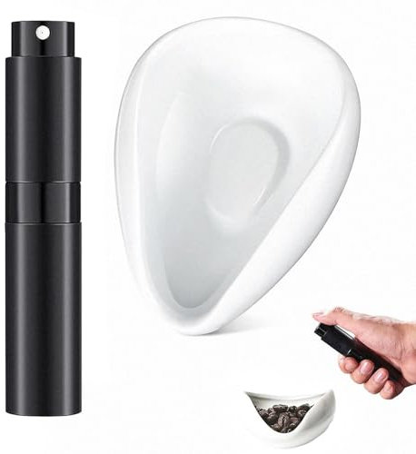 Qaestuan Juego de Taza Dosificadora de Granos de Café, Cuenco Dosificador de Cerámica con Botella Pulverizadora RDT, Kit de Bandeja Dosificadora de Cerámica, Accesorios de Barra de Café Regalo, Blanco