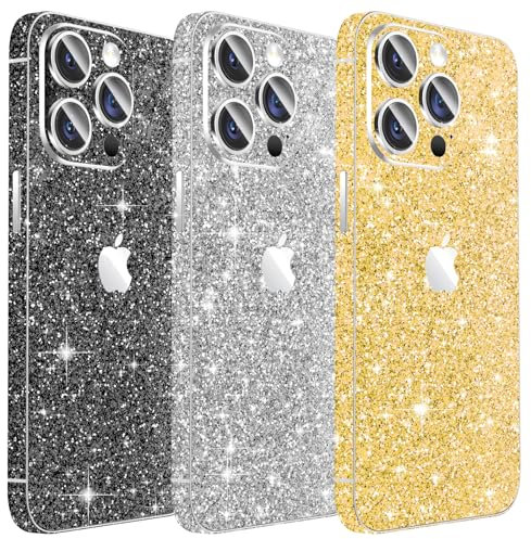 Kucheed 3 Stück Funkelnder Skin-Schutz für das iPhone, Glitzernder Aufkleber mit Vollflächigen Kanten, Glänzender Rückenschutz/Luxuriöse Hüllen/Bling Telefondekorationen für iPhone 11