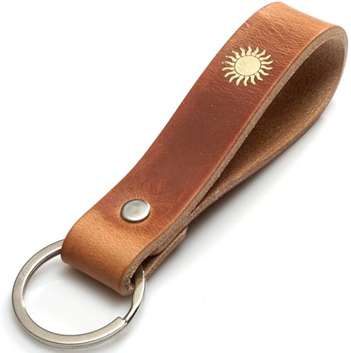 ELBERCRAFT® Schlüsselanhänger Leder SONNE der Schlüssel Organizer für deine Schlüsseltasche keychain made in Germany braun Gravur gold