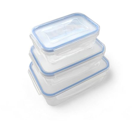 Ecoplast | Set di 3 Contenitori Trasparenti, Impilabili ed Ermetici ideali per la conservazione e il mantenimento di Alimenti con una massima protezione. Con capacità di 0,5 LT, 1 LT, 1,5 LT.