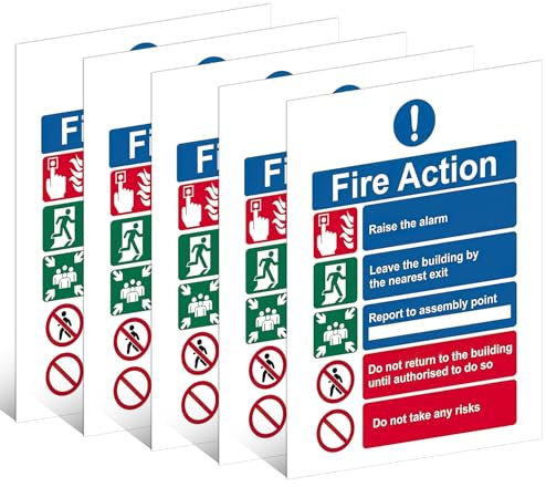 5 Pcs Fire Extinguisher Sign 150 x 200mm Fire Action Notice Sign Sticker Exit Keep Clear Labels Colour Coded Safety Signage for Business with Electrical Equipment Building Sites Office Blocks