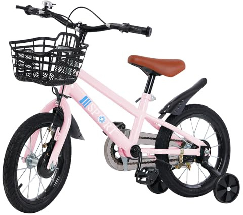 homewell Vélo enfant 12/14/16, pour garçons et filles (2 à 8 ans), avec roues stabilisatrices et pneus antidérapants (14; rose)