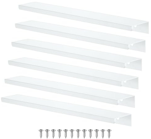 M METERXITY 6-Pack Cabinets Drawers Edge Pulls, 7.87 Aluminum Drawer Edge Pulls Concealed Tab Handle for Wardrobe/Kitchen Drawers/Cabinet Doors/Furniture [Matte White]