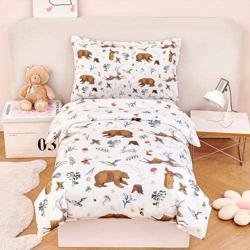 STYHO Boys Duvet Cover Set Single Size 2 Pieces Reversible Animal Bedding Set for Kids Teens Soft Microfiber Forest Animals Theme Children’s Quilt Cover(Animal, Single)