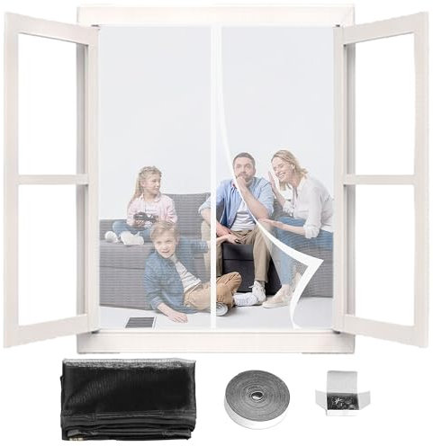 Moustiquaire Porte Fenetre Magnetique 60 x 73 cm Rideau Automatique Anti Moustique Sans Perçage Facile à Installer pour La Plupart Les Types de Fenêtres Ou Porte, Blanc