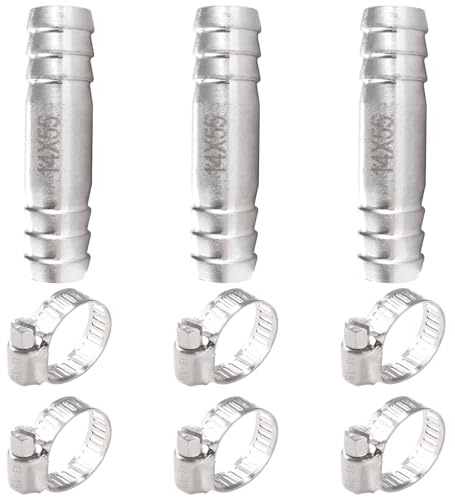 Lyeteung 3 Piezas 14mm Racores de Manguera Rectos, Conectores de Manguera de Acero Inoxidable, Conectores de 2 Vías de Acero Inoxidable 304, con 6 Piezas Abrazaderas, para Aire, Gas, Agua