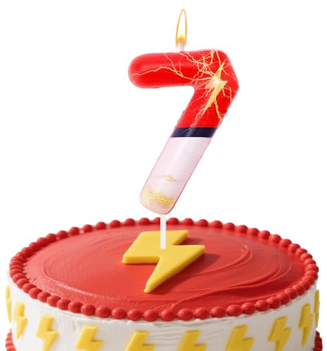 Koboko Blitz Kerze 7 Geburtstag Junge Mädchen, Cartoon Geburtstagskerzen Zahlen 7, Rot Weiß Kerzen Geburtstag 7 Jahre Junge, Anime Themen Tortenkerzen 7, Zahlen Kerzen 7 Geburtstage Kinder Party