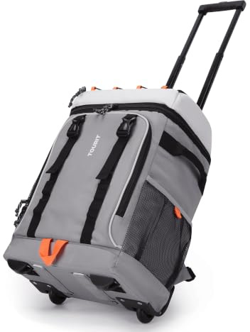TOURIT 50-Can Rolling Backpack, Double Deck & Dual-Bar Handle Travel Soft Cooler Bag with Wheels for Women, 30L Space Beach Cooler Size 18(15+3)×13×11