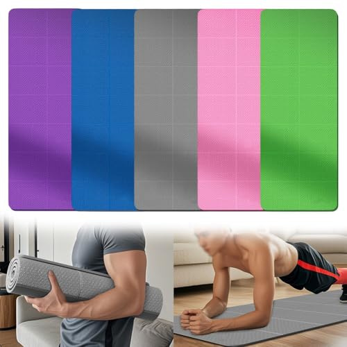 Tidevib Faltbare Yogamatte für Übungen und Pilates, 4 mm dick, rutschfest, faltbar, Fitnessmatte mit Tragetasche, tragbare Reisematte, Heimtraining, Violett/Rosa/Grau/Grün/Blau