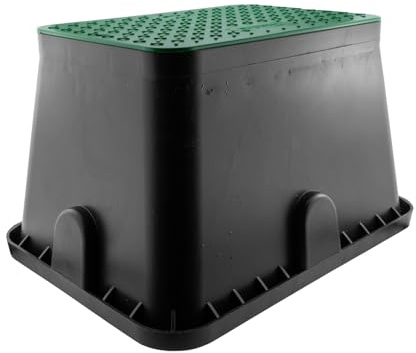 Irrigation Valve Box with Green Cover - Underground Access Box for Solenoid Valves, Manual Valves and Water Meter - UV and Weather Resistant Valve Chamber Lid - Holds Up To 4 Solenoid Valves