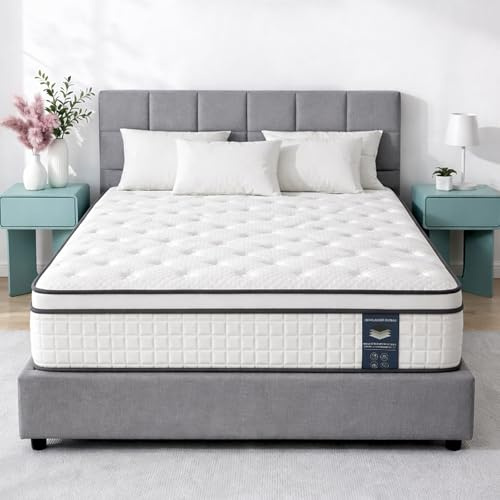 Qabefy Matratze 140x200 cm Höhe 25cm, 7-Zonen Orthopädische Federkernmatratze mit Comfort Memory-Schaum Schicht, Härtegrad H3, Rückenentlastende
