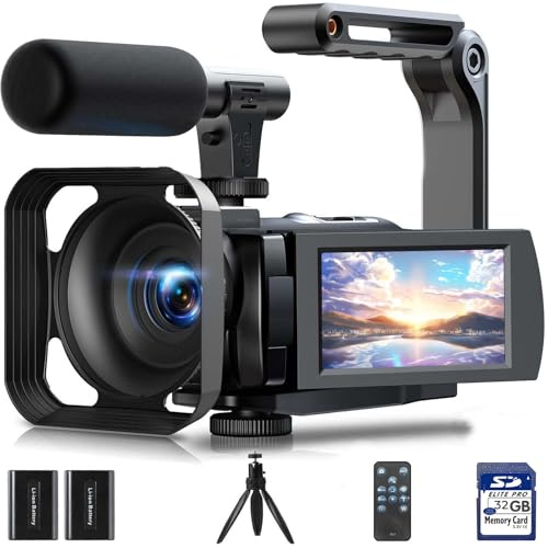 Camcorder Video Camera 5K, 56MP Youtube Vlogging Camera, 3 270° Touchscreen IR Night Vision Camcorder, 16X Digital Zoom WiFi Cam corder with 2 Batteries, 32GB Card, Microphone, Remote, Tripod