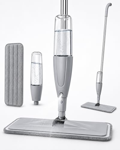 Spray Mop con Serbatoio 300ml | Mocio Pavimenti Microfibra, Lavapavimenti Spray, Mop con Spray Integrato | Manico Acciaio 118cm, Testina 35x12cm | Cucina Bagno Parquet Gres
