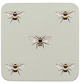 Sophie Allport - Bees Coasters, Set of 4, Heat Resistant, Cork Backed, Protect Furniture, Stylish & Neutral Print