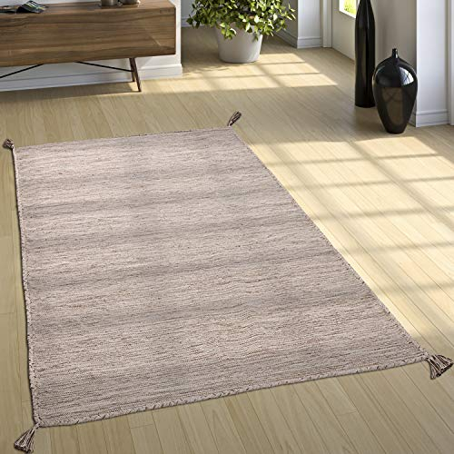 Paco Home Designer Teppich Webteppich Kelim Handgewebt 100% Baumwolle Modern Meliert Beige, Grösse:200x290 cm