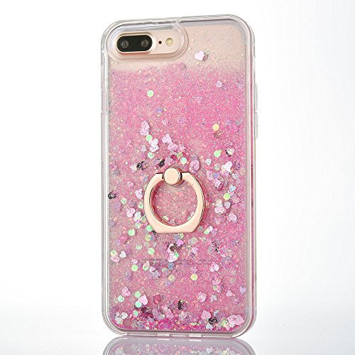 Mo-Beauty Coque de protection en plastique transparent pour iPhone 7 Plus avec film protecteur d'écran en verre trempé, motif paillettes flottantes dans du liquide