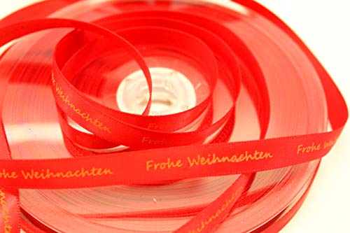 CaPiSo Weihnachtsband Satinband Geschenkband Schleifenband Dekoband Advent Weihnachten mit Schrift Frohe Weihnachten (50m10mm Rot)