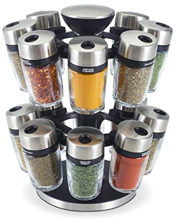 Cole & Mason H121808U 16 Jar Herb & Spice Carousel Kräuter- und Gewürzkarussell, Kunststoff, Schwarz/Edelstahl