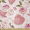 ABAKUHAUS Blumen Stoff als Meterware, Vintage Tea Cups Roses, Microfaser Multi Zweck Dekostoff für Kunsthandwerke, 3M (230x300cm), Farngrün Hellrosa Korallenrot