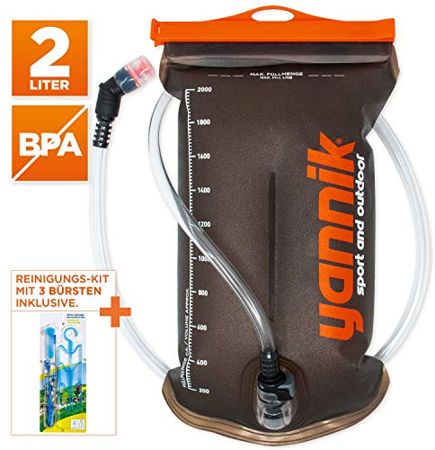 YANNIK Trinksystem 2L mit Beissventil + Reinigungskit | TPU Wasserblase | BPA-frei Trinkblase Trinkbeutel Auslaufsicher Antibakteriell Trinkrucksack