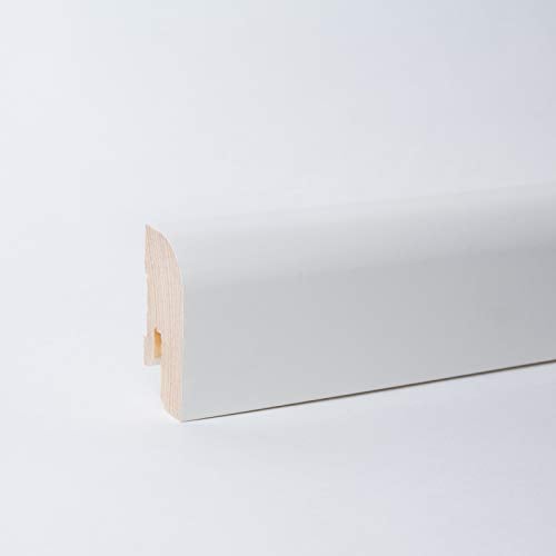 Massivholz Sockelleisten mit abgerundeter Vorderkante Weiß RAL9010 lackiert (40mm)