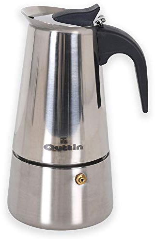 Quttin Cafetera Italiana de Induccion Mediana, Todo Tipo de Cocinas, Moka Express, Acero Inoxidable, Asa Ergonomica, Valvula de Seguridad, 6 Servicios
