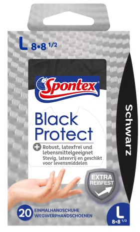 Spontex Black Protect, 20 Einmalhandschuhe aus Nitril, besonders reißfest und strapazierfähig, latexfrei und ungepudert, Größe L (1 x 20 Stück)