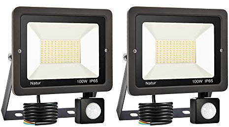 2er 100W LED Foco Exterior con Sensor Movimiento, bapro Proyector Led Impermeable IP65 Floodlight Led Foco Blanco Frío 6000K Exterior Iluminación para Patio, Almacén, Camino, Jardín