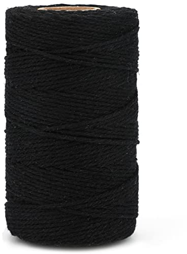 G2PLUS Black Cotton String Twine, 100M Gift Wrapping Bakers String, 2MM Handicrafts Decorative Cord Twine for DIY Gift Decorations