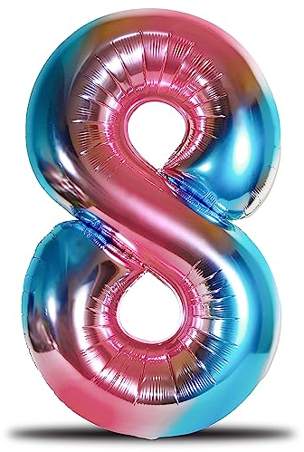 envami® Luftballon Geburtstag XXL Regenbogen Rainbow - Riesen Folienballon in 40 - 101cm Geburtstagsdeko - Ballon Zahl Deko zum Geburtstag - fliegt mit Helium (Zahl 8)