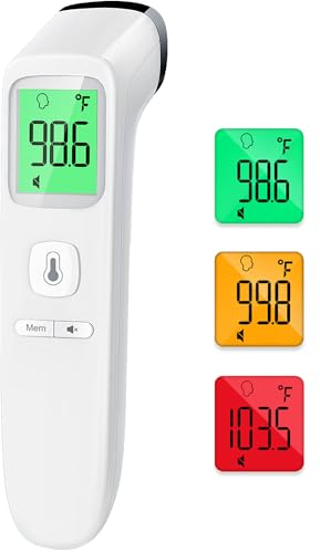 No-Touch Forehead Thermometer for Adults, Infrared Digital Thermometers for Kids, Touchless Baby Thermometer, Accurate Reading with Large Display, Mute Mode, Memory Recall, Fever Alarm (white)