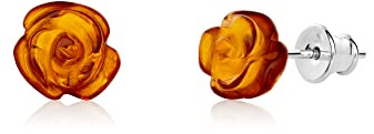 Boucles d'oreilles à tige en argent sterling avec ambre de la Baltique véritable faites à la main pour femme, Argent sterling, Ambre