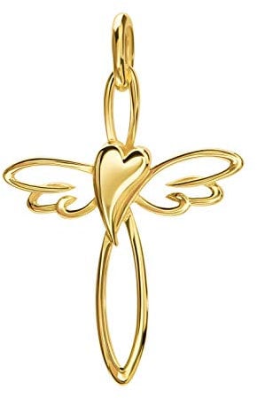 JEVELION Gold Kreuz-Herz-Flügel-Anhänger 333 Gold 8 Karat für Damen und Herren Kettenanhänger mit Schmuck-Etui + Zertifikat